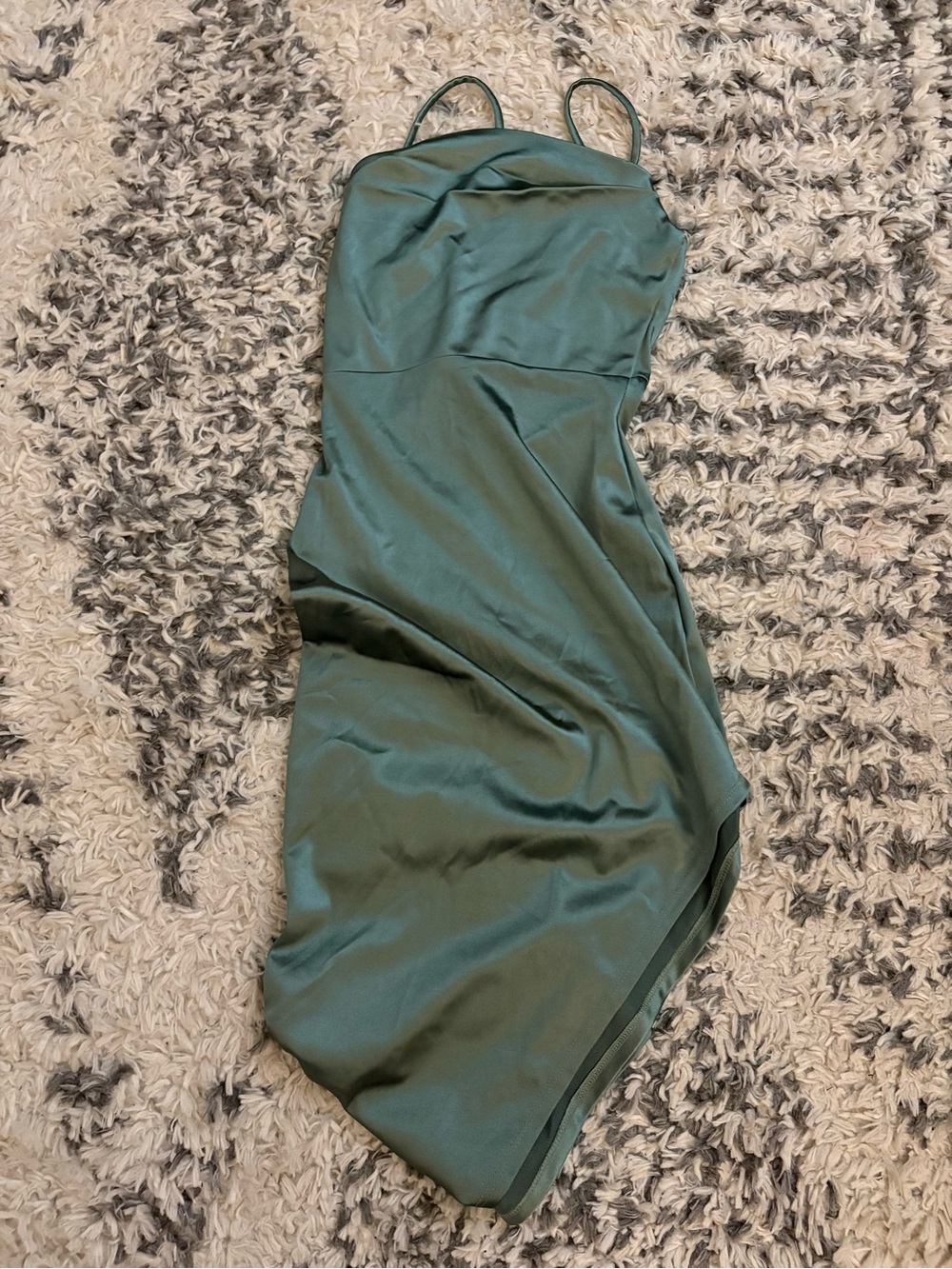 Windsor Satin Asymmetrical Slip Dress in Teal Green
